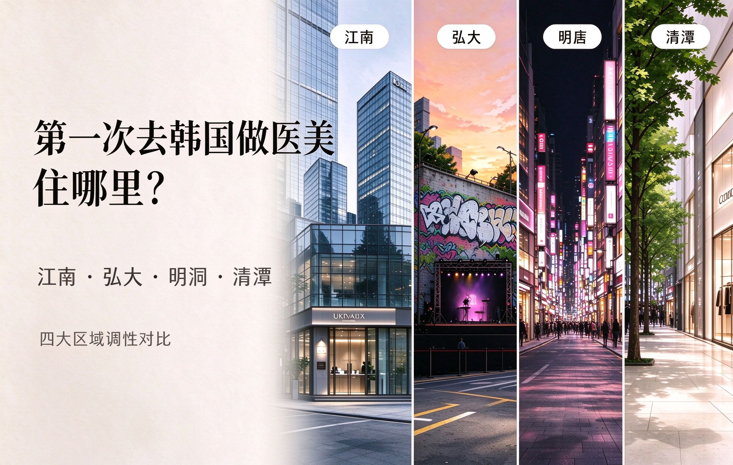 第一次去韩国做医美住哪里？江南、弘大、明洞、清潭分别什么调性